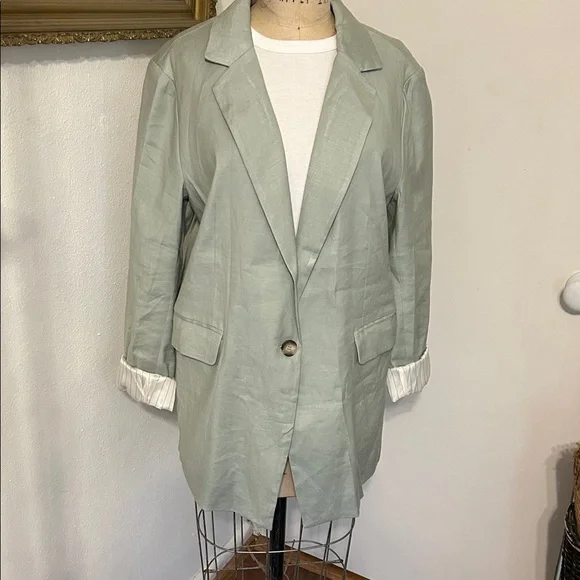 NWT Maeve Anthropologie Light Ceylon Green Linen classic Blazer - Picture 3 of 10